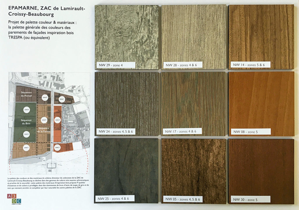 La palette générale des couleurs et des matériaux ZAC de Croissy-Beaubourg Epamarne - <span class='a3dc'>a<span>3</span>dc </span> Atelier 3d couleur