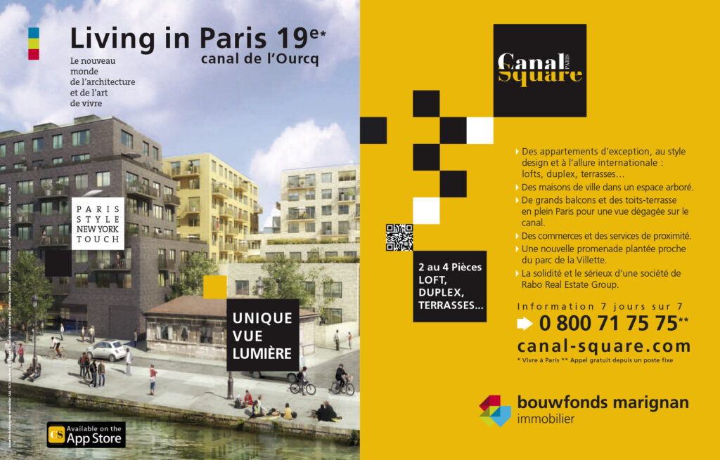 Canal square immobilier conception graphique, logotype et couleur campagne de communication a3dc atelier 3D couleur