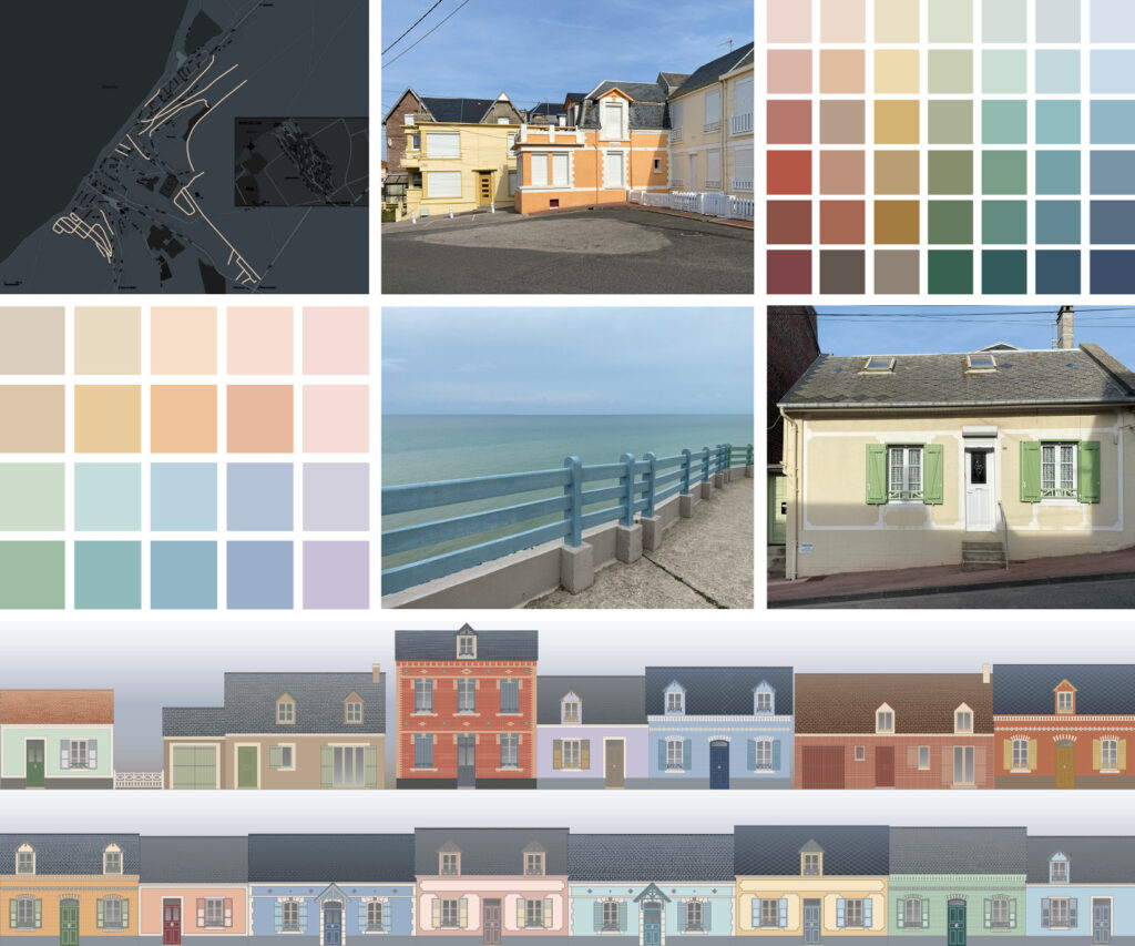 Charte couleur de la ville d'Ault quartier des pêcheurs par A3DC agence de design couleur atelier 3d Couleur Architecte coloriste palettes patrimoine ABF Urbanisme façade