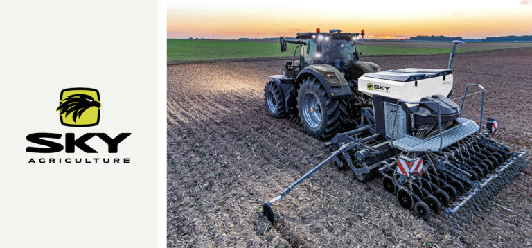 Couleur de marque Sky Agriculture, logo et tracteur de la nouvelle couleur par a3dc la première agence de design couleur en France